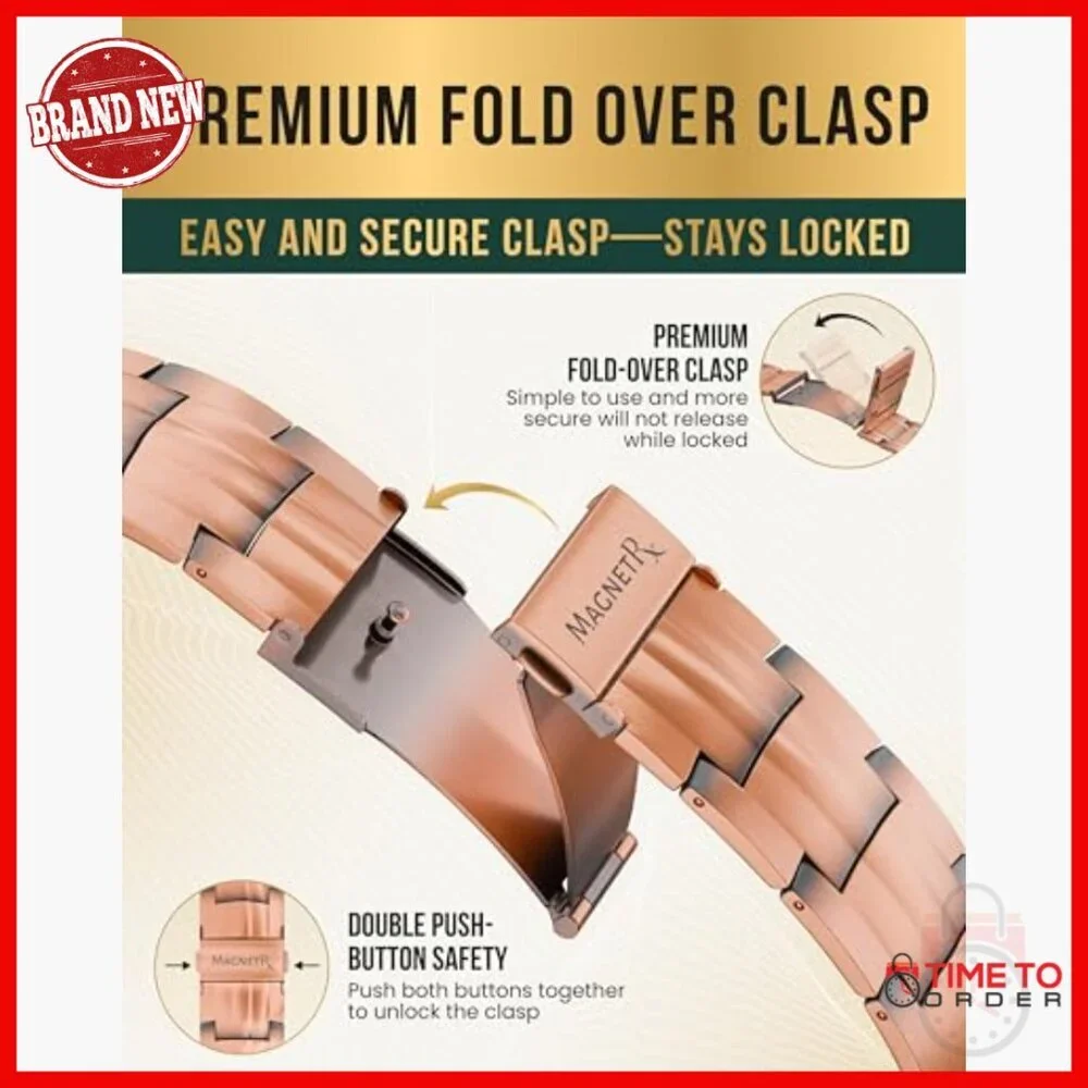 Adjustable Copper Bracelet with Magnets, Fold-Over Clasp, Sizing Tool